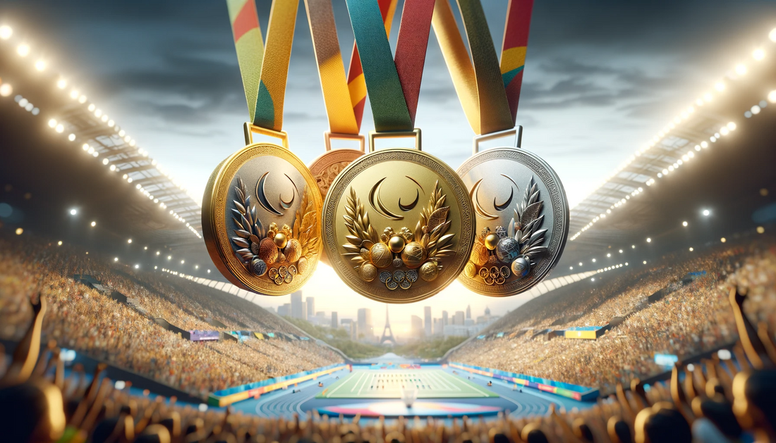 DALL E 2023 11 19 20.31.26   A Wide Panoramic Image Showcasing Gold Silver And Bronze Medals Symbolizing The Achievements Of Athletes At The 2024 Paris Paralympics. The Medals ?v=1700386415&width=1100