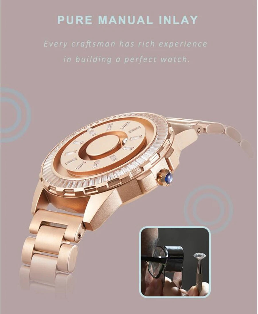 EUTOUR Horloge voor dames en heren, magnetisch, geen glas, kogellagers, kwarts, horloges voor heren en dames, Goud, Modern EUTOUR Horloge voor dames en heren, magnetisch, geen glas, kogellagers, kwarts, horloges voor heren en dames, Goud, Modern