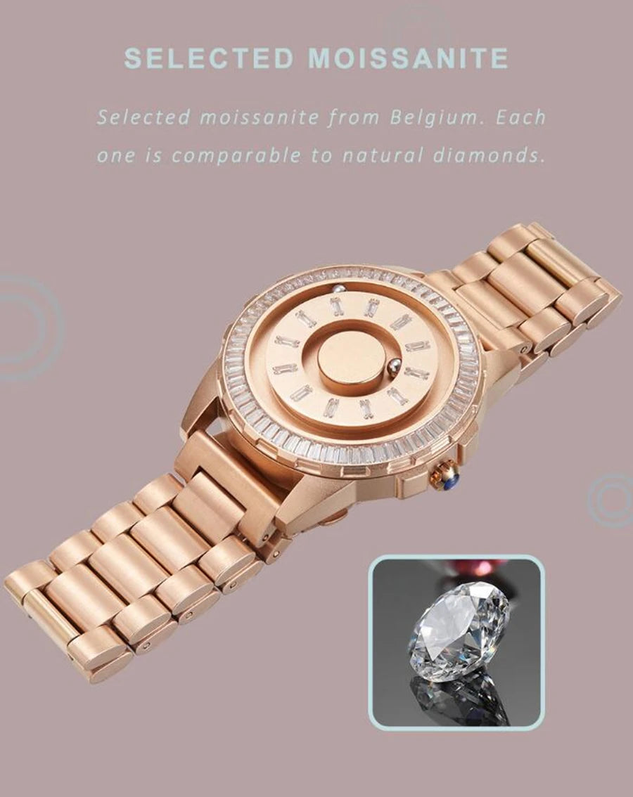 EUTOUR Nueva Edición Limitada de la Bola Magnética Reloj Los Hombres Lujo Del Diamante Cristal Hombre Unisex Diseñador Relojes Acero Inoxidable A Prueba agua