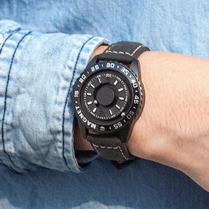 EUTOUR Magnetic Ball Watch – Black & Brown Multifunction – detail view