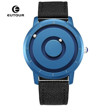 EUTOUR Magnetic Ball Watch – Black & Brown Multifunction – detail view