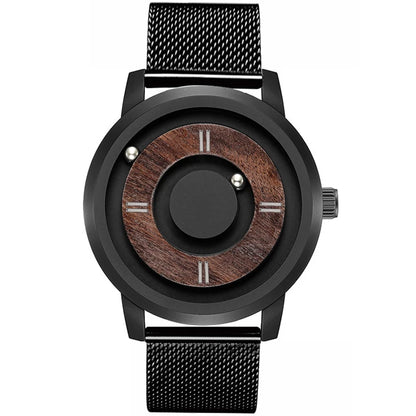 EUTOUR Wooden Magnetic Ball Watch – Natural Wood Face & Steel Beads – detail view