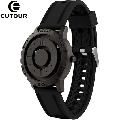 EUTOUR Magnetic Ball Watch – Black & Brown Multifunction – detail view