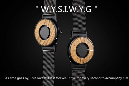 EUTOUR Wooden Magnetic Ball Watch – Natural Wood Face & Steel Beads – detail view