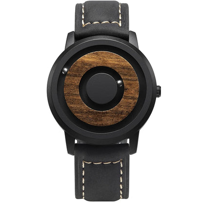 EUTOUR Wooden Magnetic Ball Watch – Natural Wood Face & Steel Beads – detail view