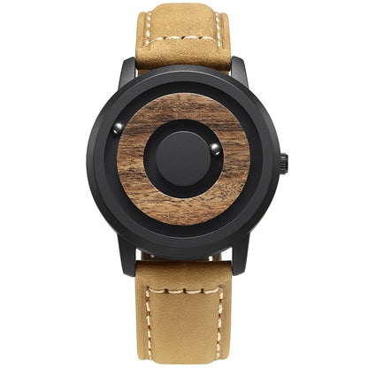 EUTOUR Wooden Magnetic Ball Watch – Natural Wood Face & Steel Beads – detail view