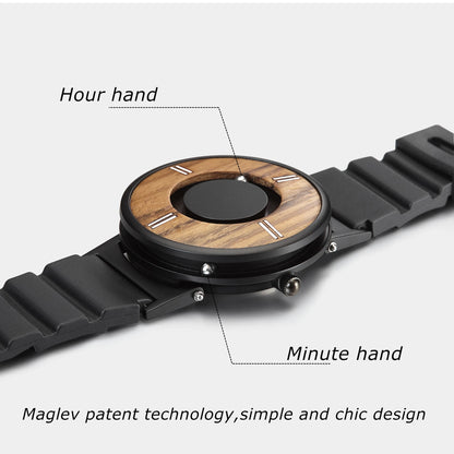 EUTOUR Wooden Magnetic Ball Watch – Natural Wood Face & Steel Beads – on wrist