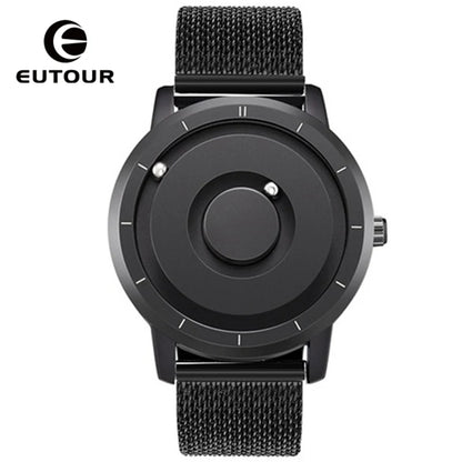 EUTOUR Magnetic Ball Watch – Black & Brown Multifunction – detail view