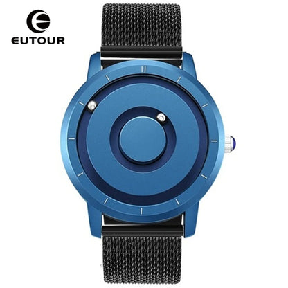 EUTOUR Magnetic Ball Watch – Black & Brown Multifunction – detail view