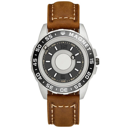 EUTOUR Magnetic Ball Watch – Black & Brown Multifunction – detail view