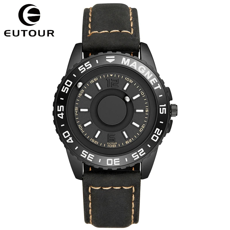 EUTOUR Nouveau Innovant Hommes Montre Noir Brun Magnétique En Métal Multifonctionnel Montre à Quartz De Sport De Mode Pour Hommes Montres