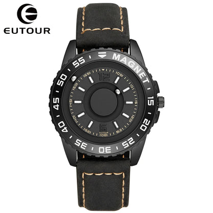 EUTOUR Magnetic Ball Watch – Black & Brown Multifunction – side view
