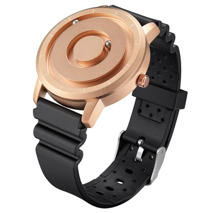 EUTOUR Magnetic Ball Watch – Black & Brown Multifunction – detail view