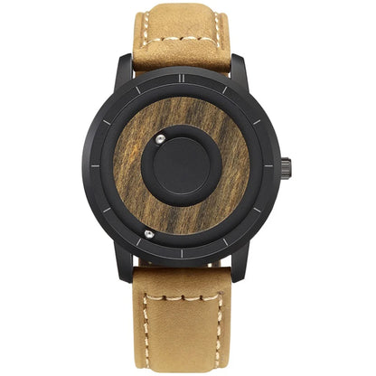 EUTOUR Wooden Magnetic Ball Watch – Natural Wood Face & Steel Beads – detail view