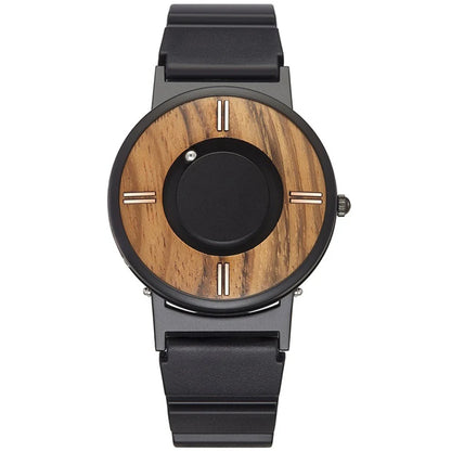 EUTOUR Wooden Magnetic Ball Watch – Natural Wood Face & Steel Beads – detail view