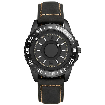 EUTOUR Magnetic Ball Watch – Black & Brown Multifunction – detail view