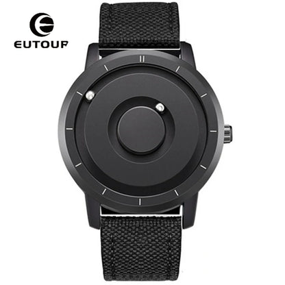 EUTOUR Magnetic Ball Watch – Black & Brown Multifunction – detail view