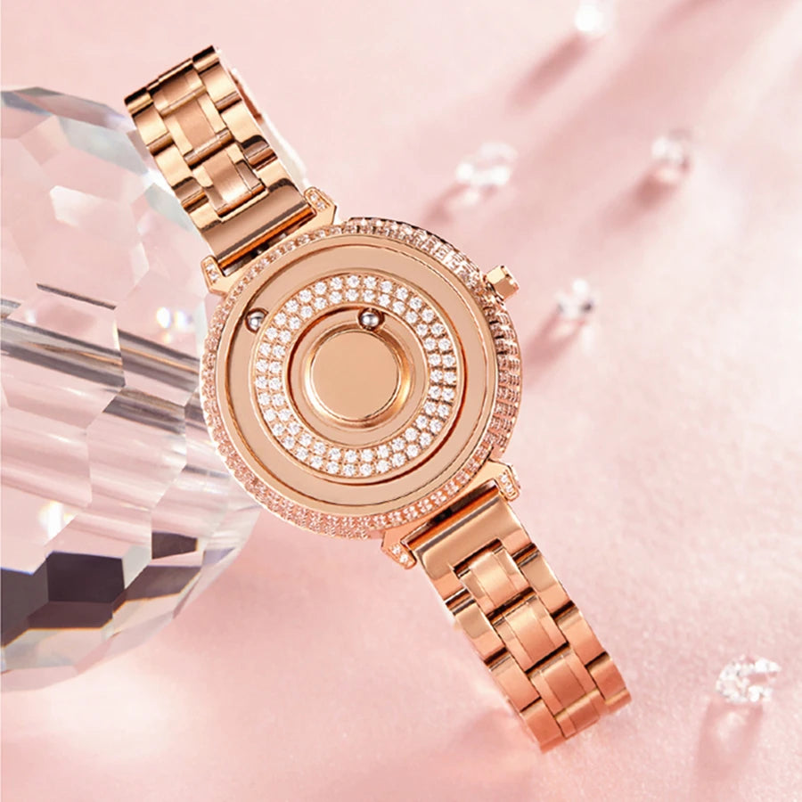 EUTOUR Diamant Boule Magnétique Femmes Dames Montres De Luxe De Mode Or Rose Montre pour Femme Casual Montre À Quartz Étanche 2021