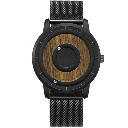 EUTOUR Wooden Magnetic Ball Watch – Natural Wood Face & Steel Beads – detail view