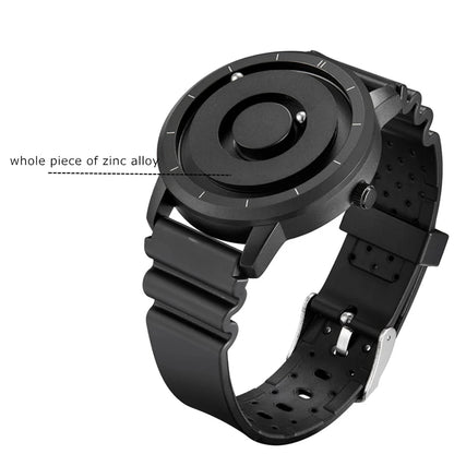 EUTOUR Magnetic Ball Watch – Black & Brown Multifunction – detail view