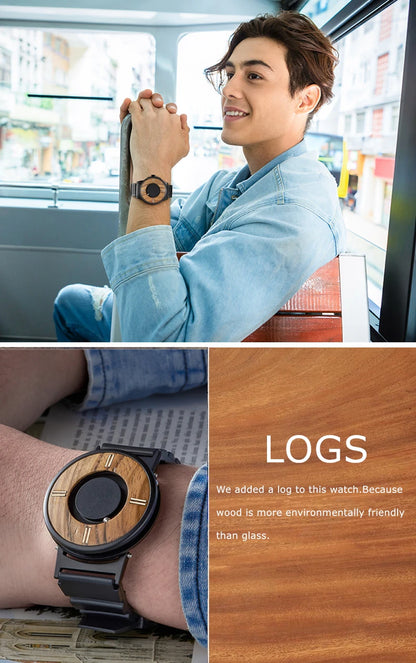 EUTOUR Wooden Magnetic Ball Watch – Natural Wood Face & Steel Beads – detail view