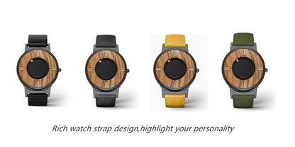 EUTOUR Wooden Magnetic Ball Watch – Natural Wood Face & Steel Beads – detail view