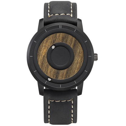 EUTOUR Wooden Magnetic Ball Watch – Natural Wood Face & Steel Beads – detail view