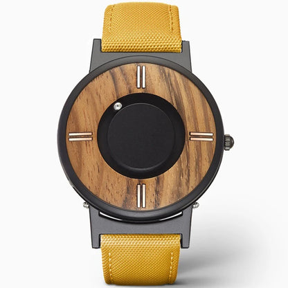 EUTOUR Wooden Magnetic Ball Watch – Natural Wood Face & Steel Beads – detail view