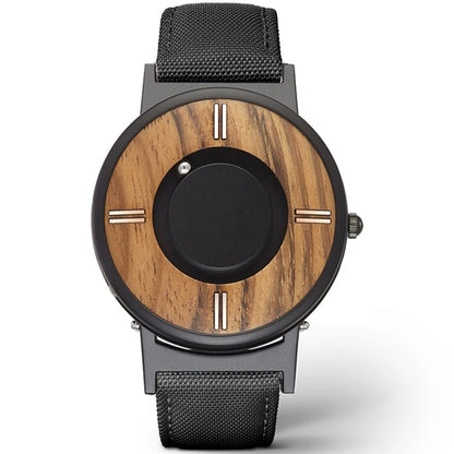 EUTOUR Wooden Magnetic Ball Watch – Natural Wood Face & Steel Beads – detail view
