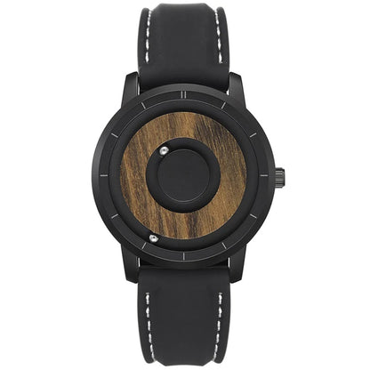 EUTOUR Wooden Magnetic Ball Watch – Natural Wood Face & Steel Beads – detail view