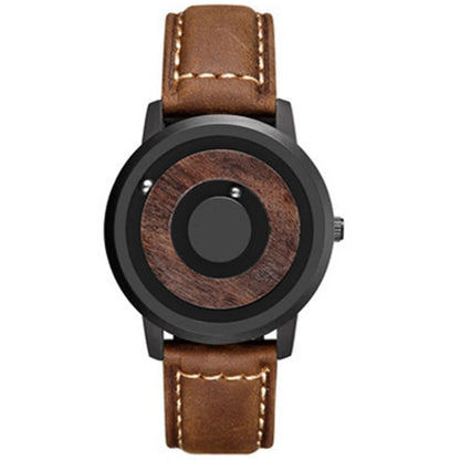 EUTOUR Wooden Magnetic Ball Watch – Natural Wood Face & Steel Beads – detail view