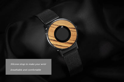 EUTOUR Wooden Magnetic Ball Watch – Natural Wood Face & Steel Beads – detail view