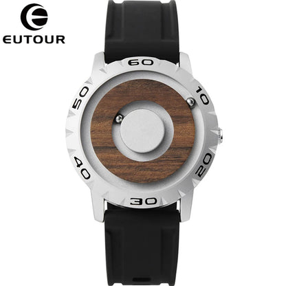 EUTOUR Wooden Magnetic Ball Watch – Natural Wood Face & Steel Beads – detail view