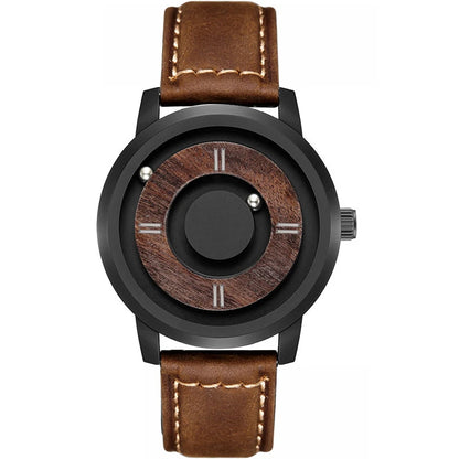 EUTOUR Wooden Magnetic Ball Watch – Natural Wood Face & Steel Beads – detail view