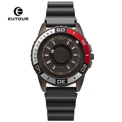 EUTOUR Magnetic Ball Watch – Black & Brown Multifunction – detail view