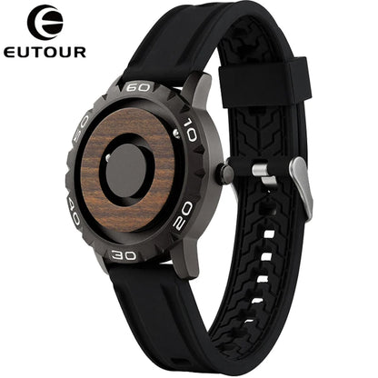 EUTOUR Wooden Magnetic Ball Watch – Natural Wood Face & Steel Beads – detail view