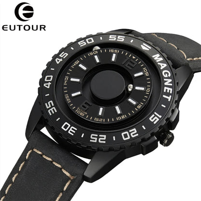 EUTOUR Magnetic Ball Watch – Black & Brown Multifunction – front view
