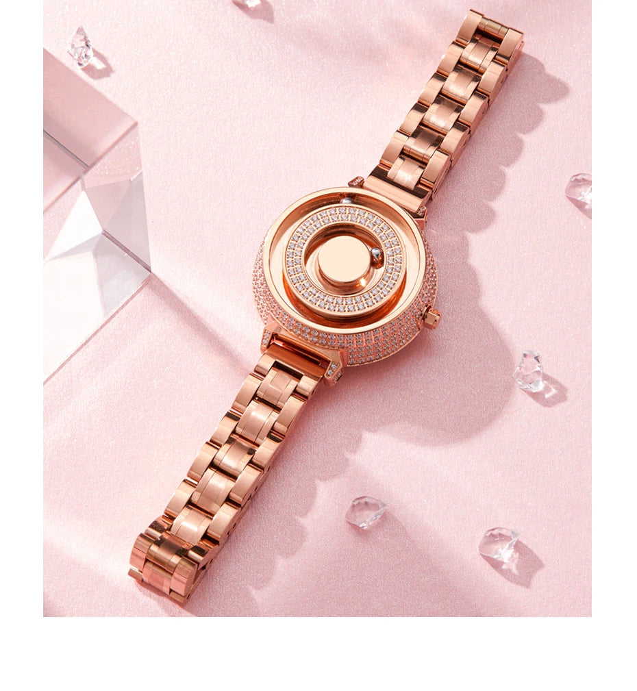 EUTOUR Orologio da donna con sfera magnetica con diamanti da donna Orologi da donna di lusso alla moda oro rosa da donna Orologio casual impermeabile al quarzo 2021