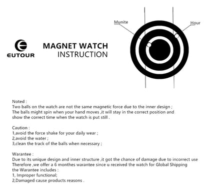 EUTOUR Wooden Magnetic Ball Watch – Natural Wood Face & Steel Beads – detail view