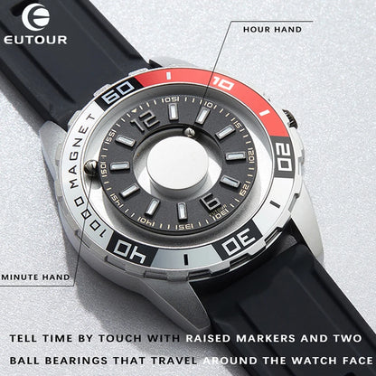 EUTOUR Magnetic Ball Watch – Black & Brown Multifunction – detail view