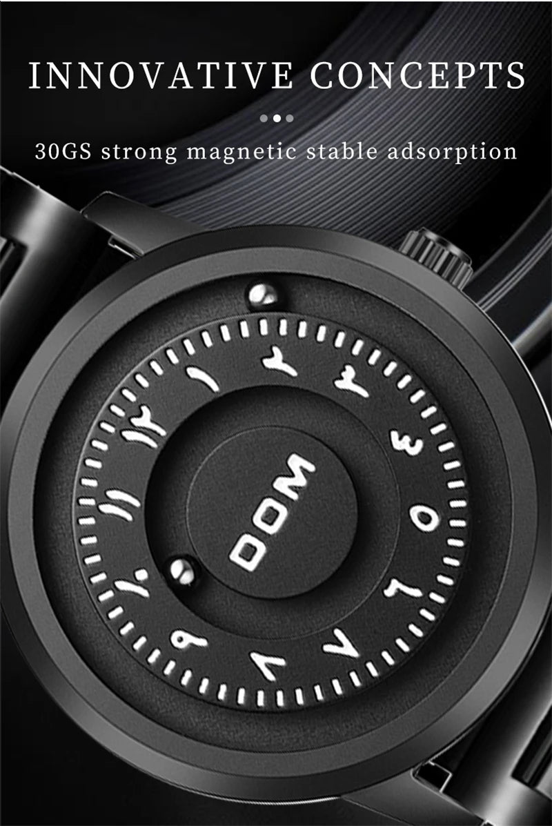 DOM 1769 New Original Rolling Pointer Rotating Magnetic Men Watch Fashion Twelve Constellations Waterproof Stainless Steel Clock