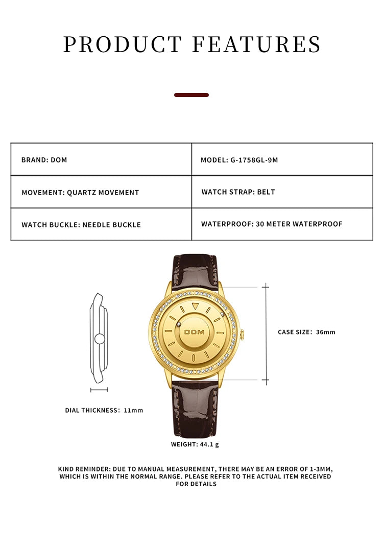 DOM 1758 Top Trend Concept Personality Creative Roller Pointer New Watch Magnetic Wristwatches Women Fashion Waterproof Clock