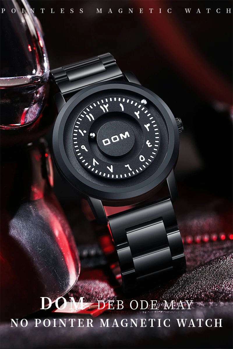 DOM 1769 New Original Rolling Pointer Rotating Magnetic Men Watch Fashion Twelve Constellations Waterproof Stainless Steel Clock