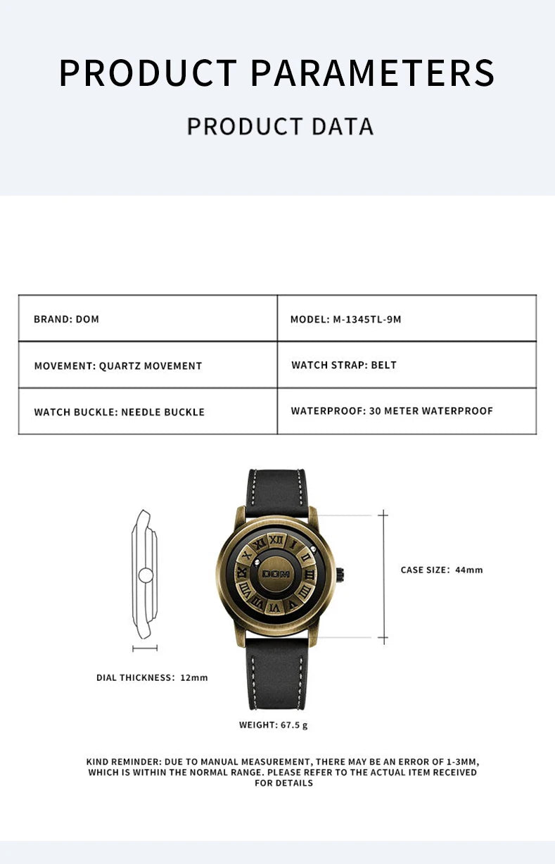 DOM Fashion Cool Magnetic Suspension Watch Men's Black Technology Creative Personality Concept Waterproof Watch