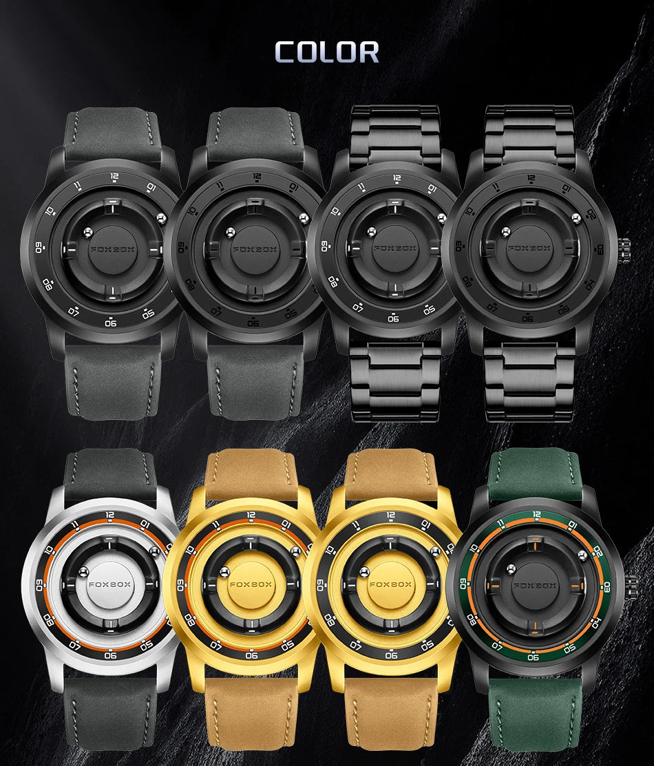 FOXBOX Magnetic Ball Watch – Business Style Steel Dial – detail view