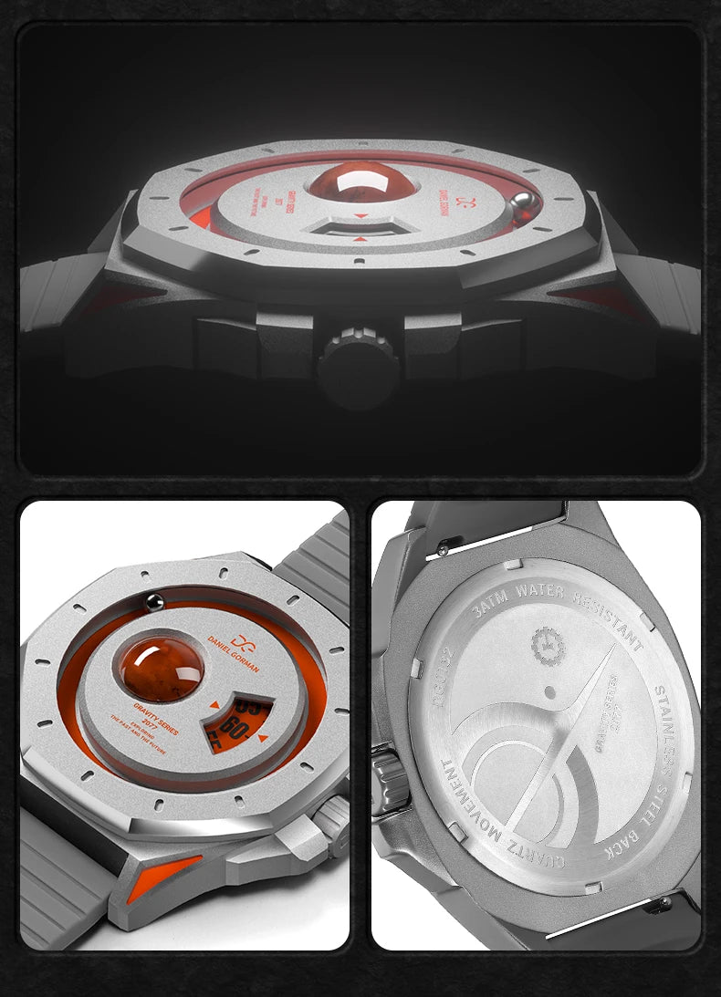 DG0132 Men's Unique Magnetic Gravity Quartz Watch Minimalist Fashion Steel Ball Wristwatch with Creative Dial Gift