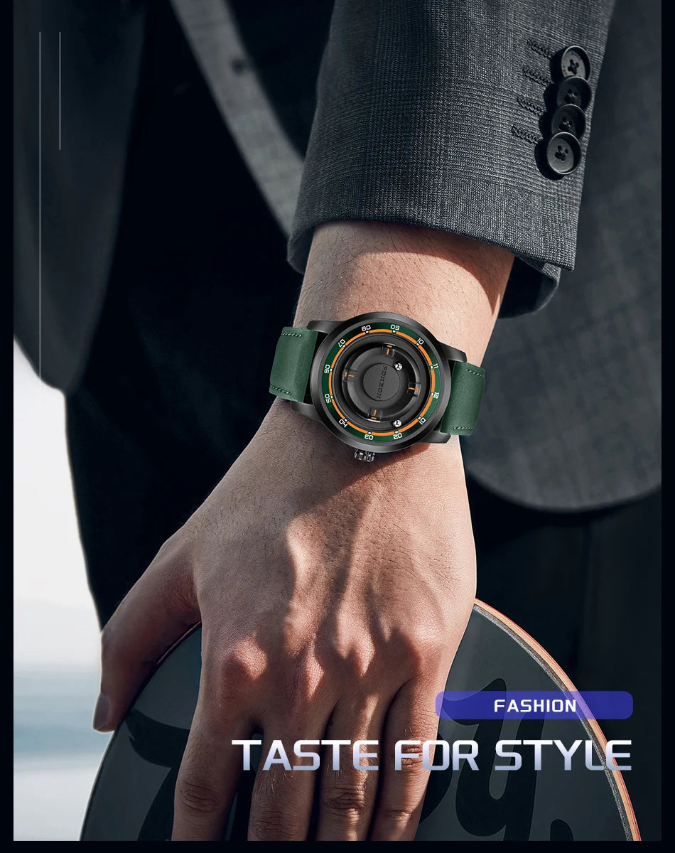 Original FOXBOX Floating Magnetic Ball Mens Watches Belt Quartz Wristwatch Personalized Watch for Man Christmas Gift+Box