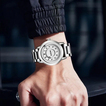 DOM 1769 Magnetic Ball Watch – Heavy Steel Scrolling Beads – detail view