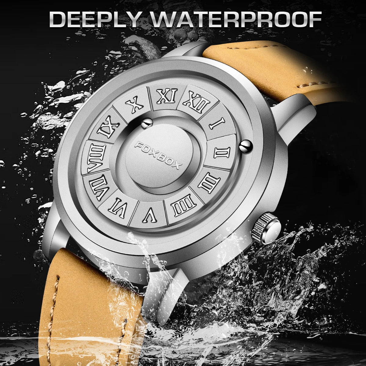 Foxbox moda homem relógios de quartzo pulseira de couro banda superior rolagem contas relógio para homens força magnética à prova dwaterproof água relógio masculino lige