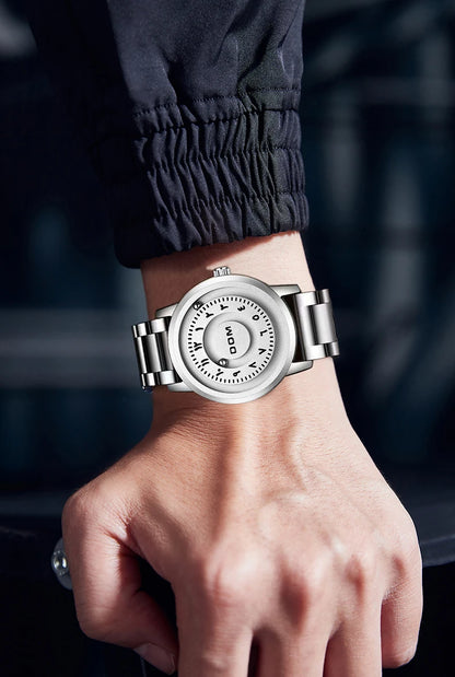 DOM 1769 Magnetic Ball Watch – Heavy Steel Scrolling Beads – detail view